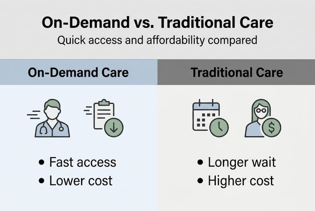 Infographic comparing on-demand and traditional healthcare