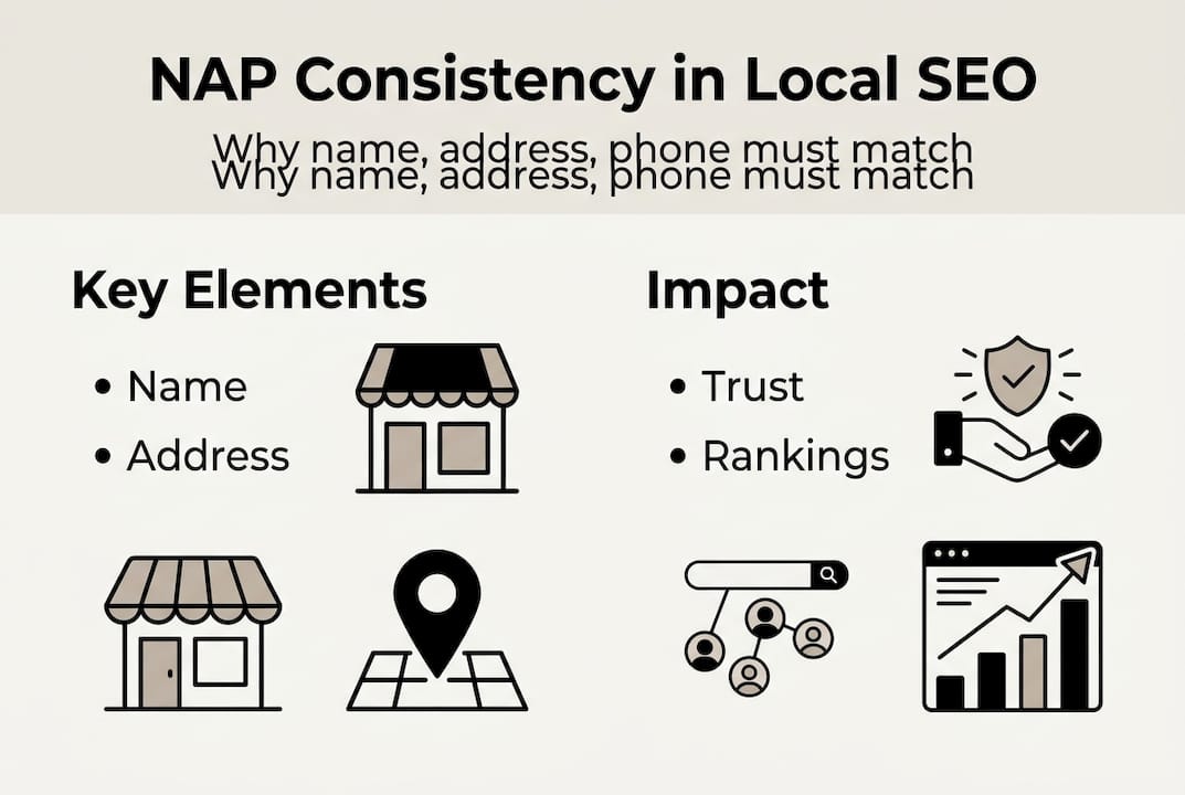 Infographic explaining NAP consistency for SEO
