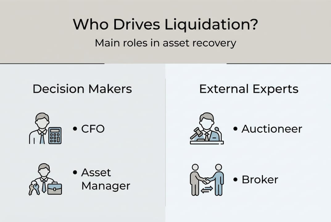 Infographic outlining key equipment liquidation roles