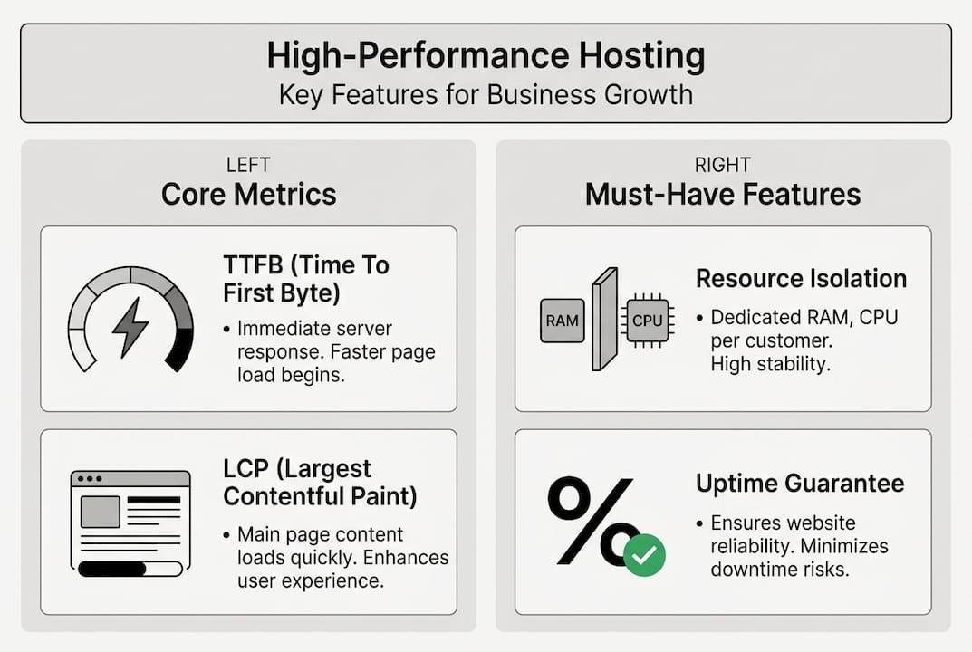 Infographic showing high-performance hosting features