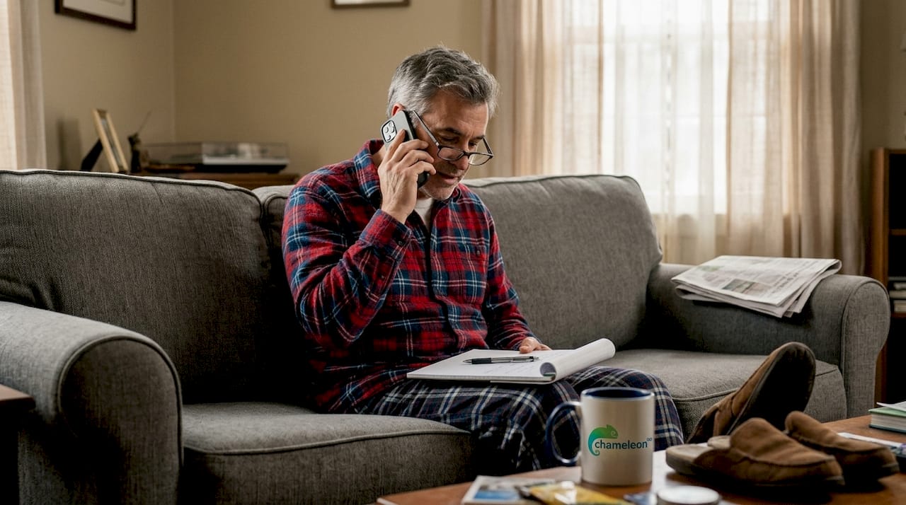 Middle-aged man using phone for healthcare