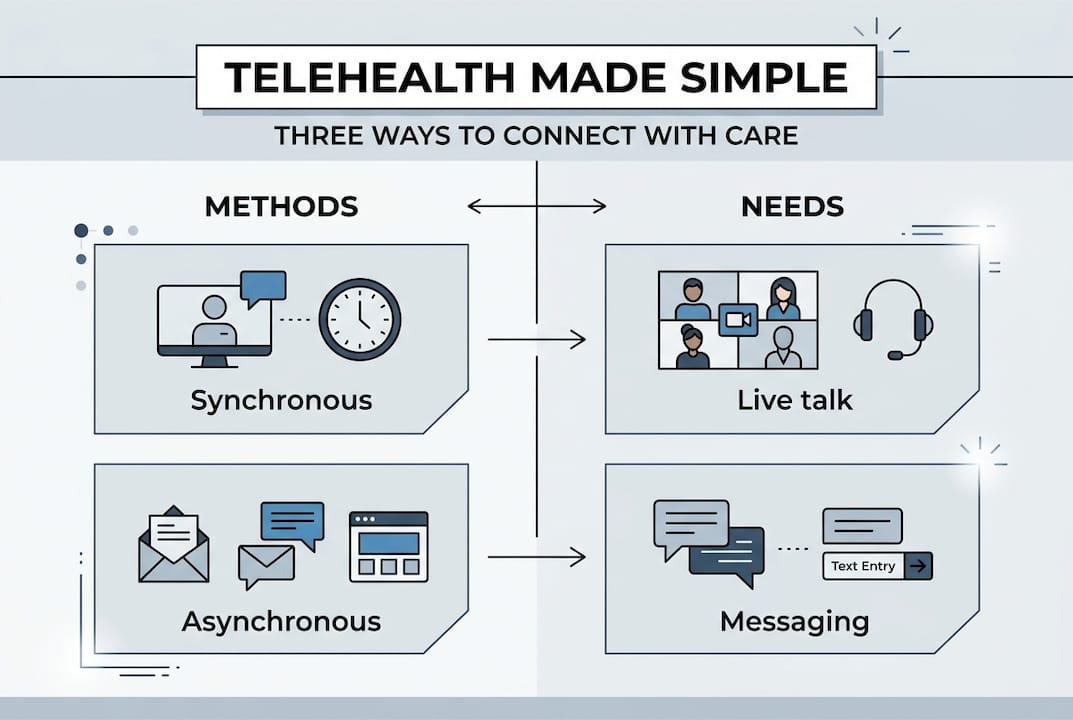 Infographic showing telehealth types and methods