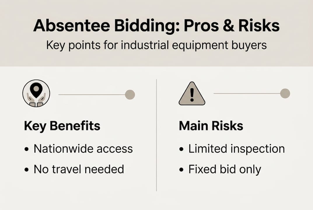 Infographic summarizing absentee bidding pros and risks