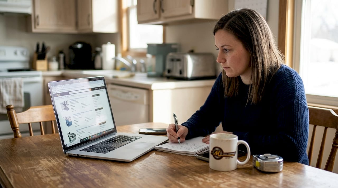 Remote buyer researching industrial auction listings