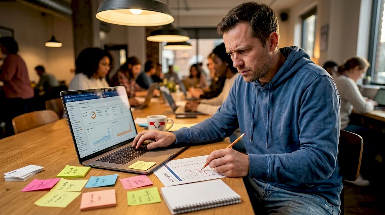 Marketer reviewing SEO audit in workspace