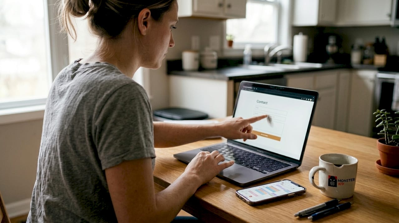 User filling out website contact form at home