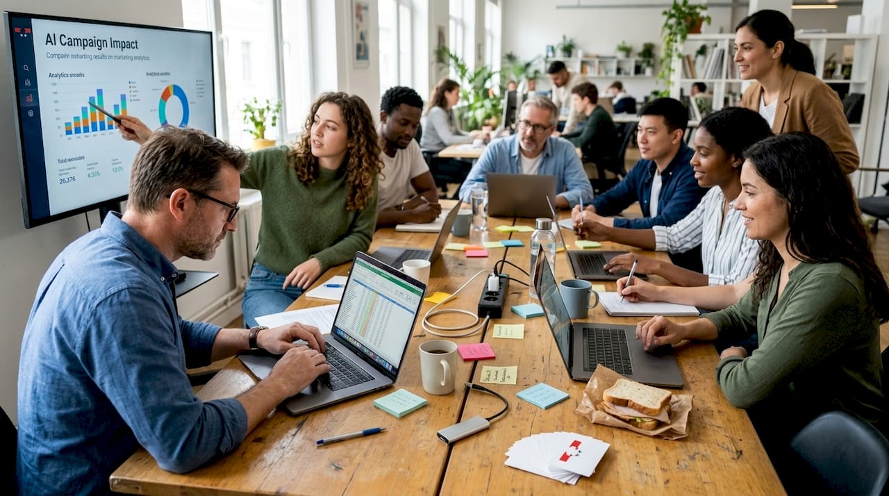 Team reviewing AI-powered marketing results