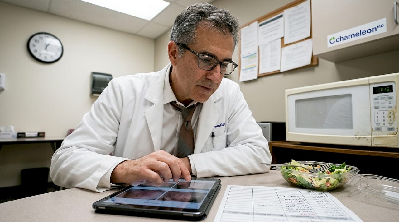 Doctor reviewing patient images on tablet