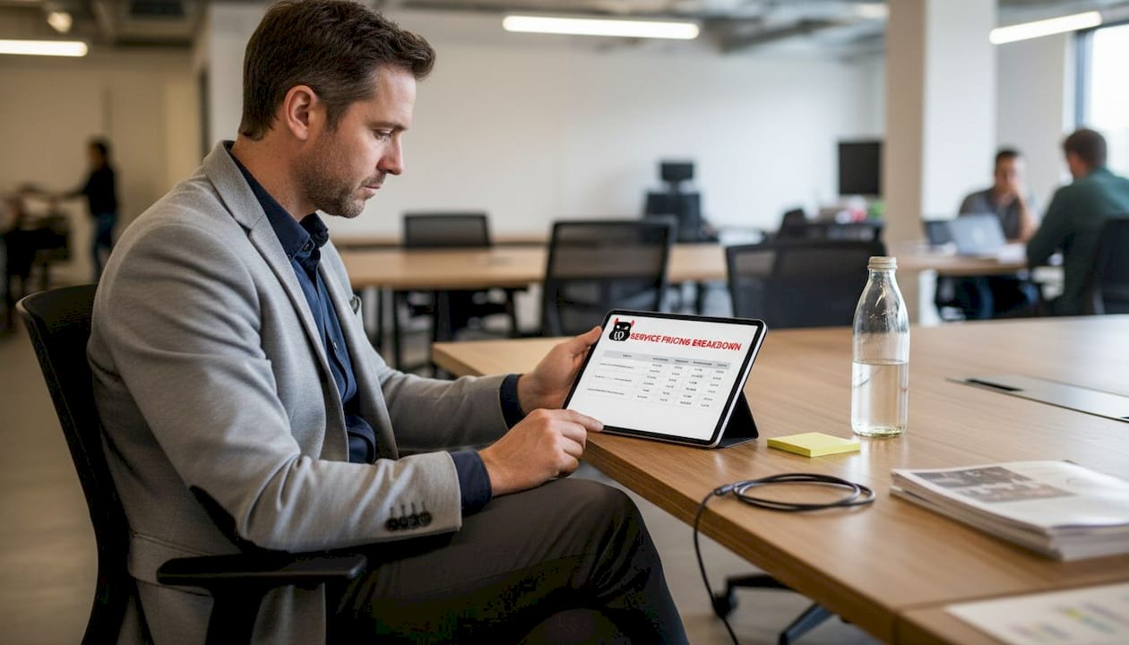 Consultant reviewing service pricing breakdown