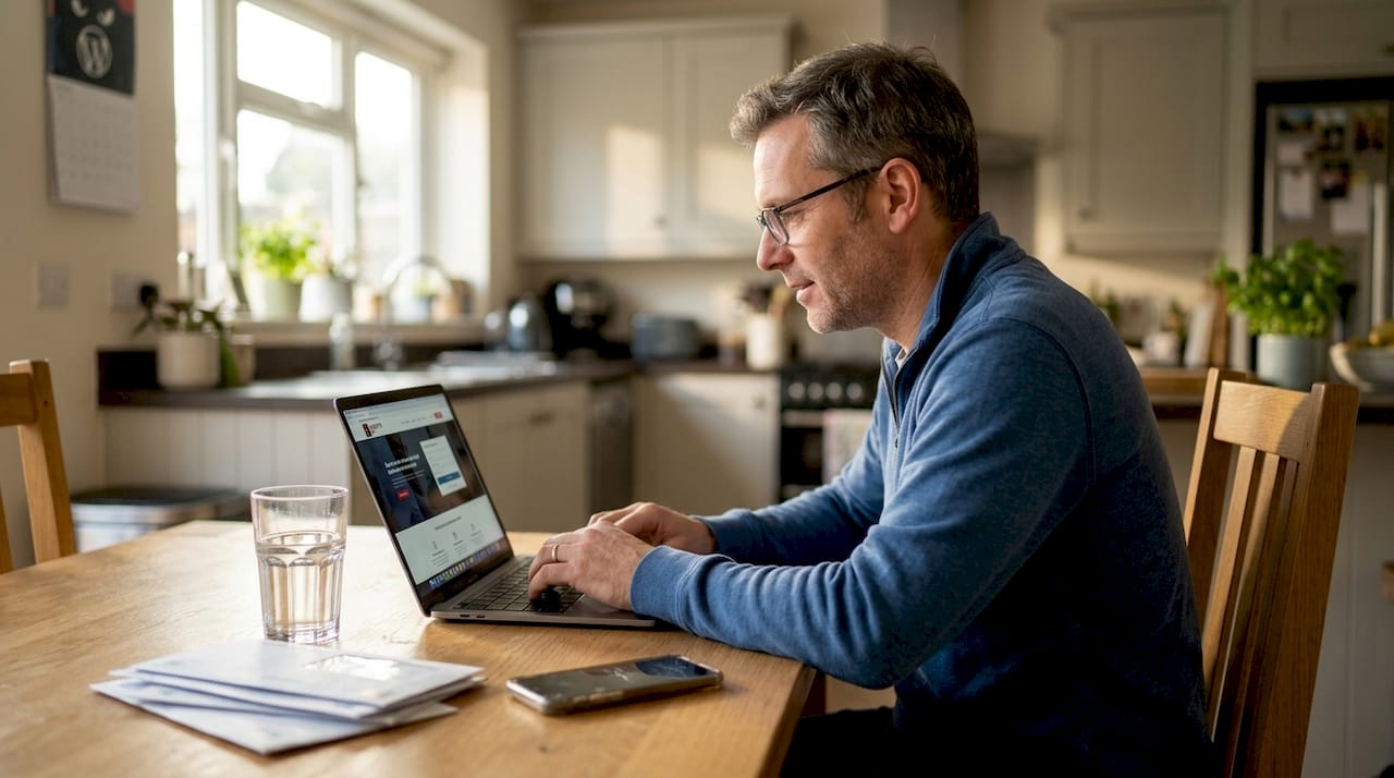 Person browsing fast business website at home