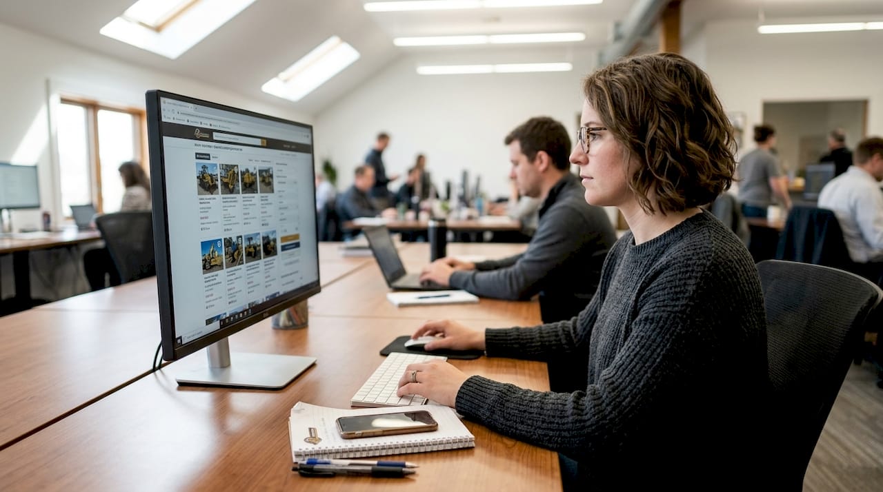 Specialist browsing industrial auction listings online