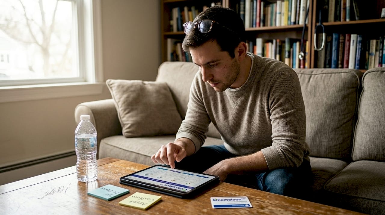 Man comparing healthcare platforms on tablet