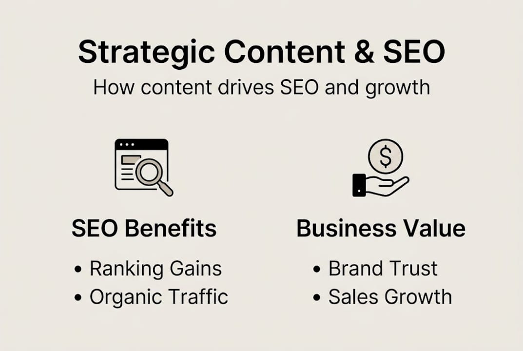 Infographic showing content’s impact on SEO and business