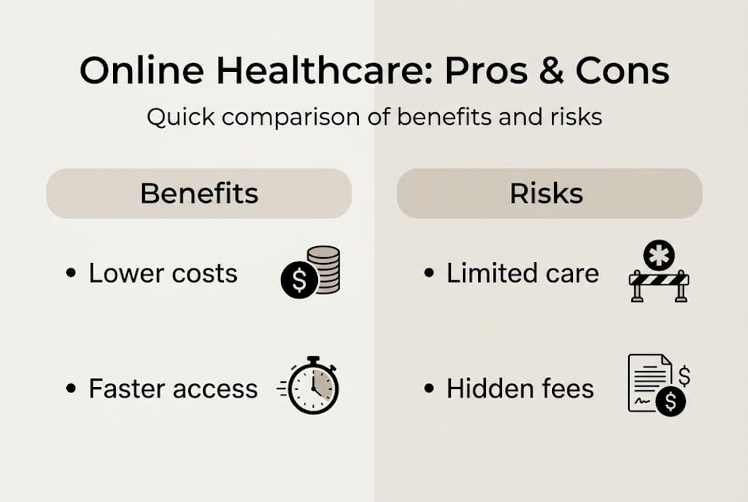 Infographic comparing online healthcare benefits and risks