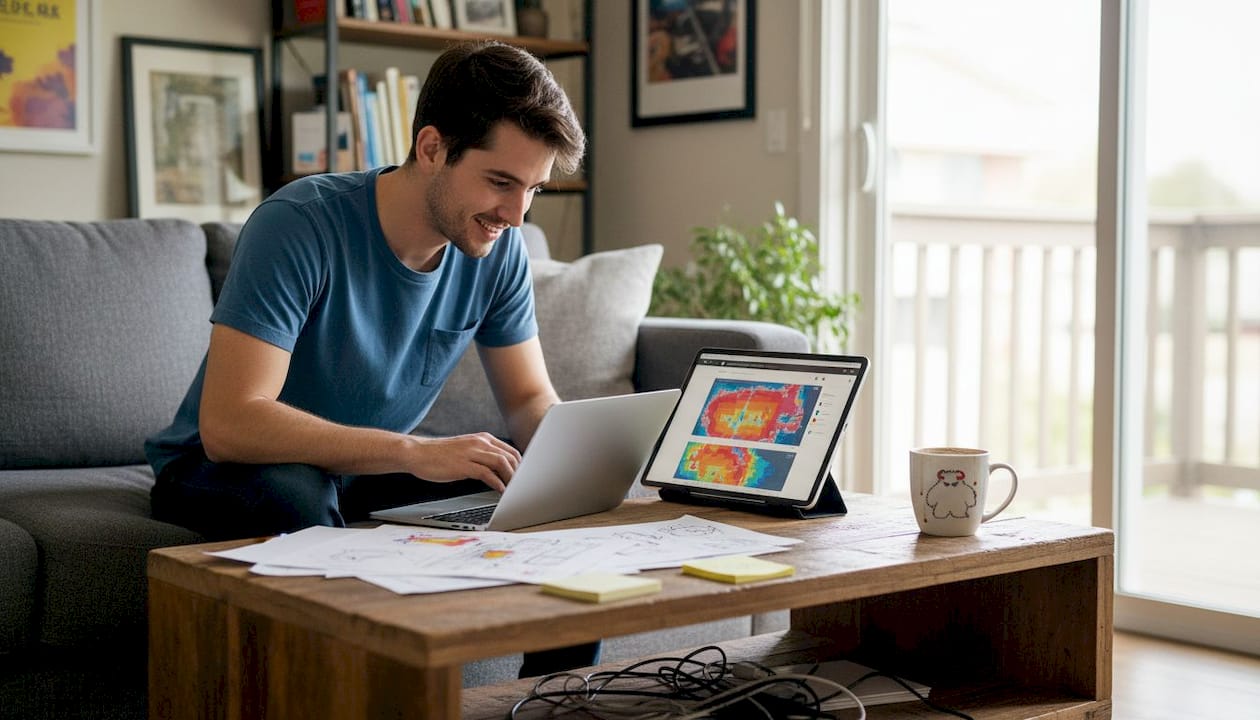 Web designer recording user feedback at home