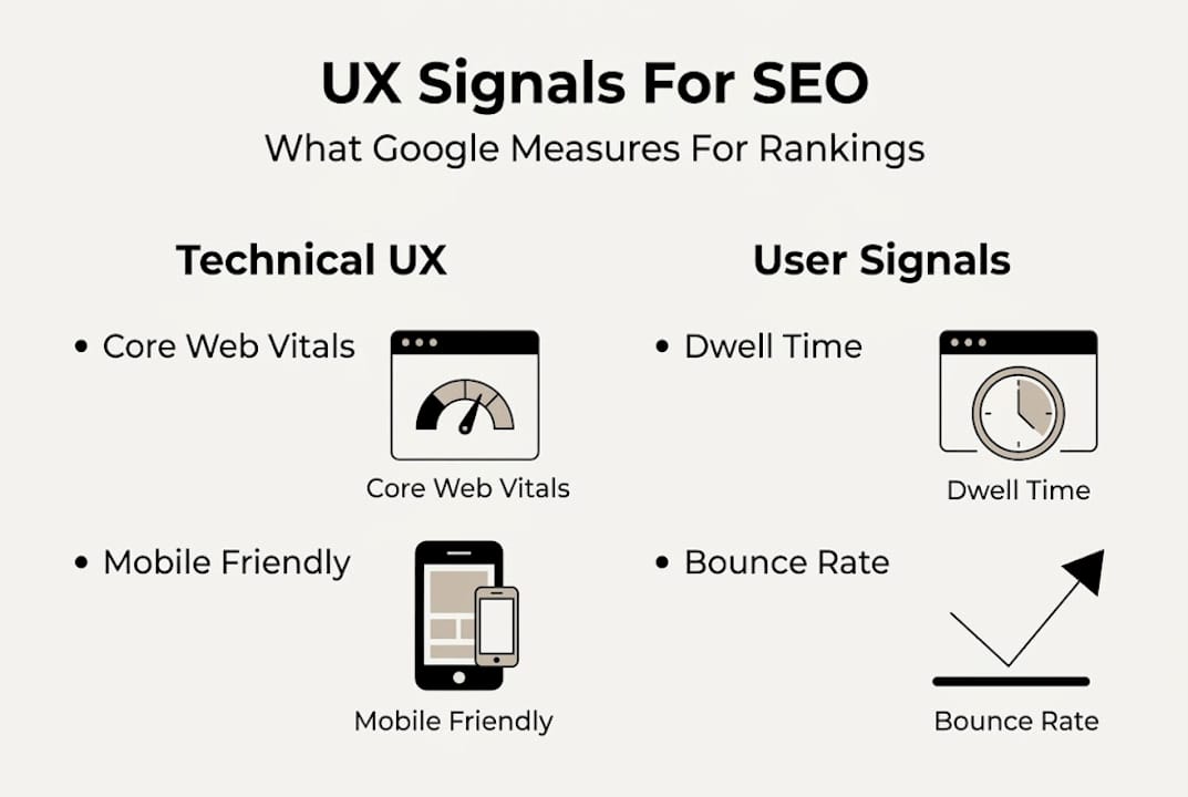Infographic of technical and user-driven SEO signals
