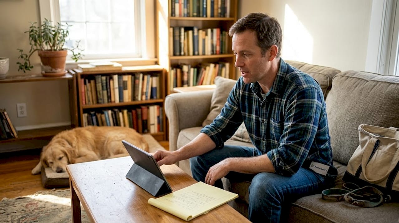 Rural resident uses telehealth on tablet