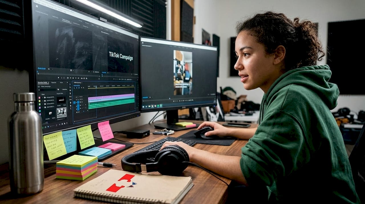Video editor working in digital studio