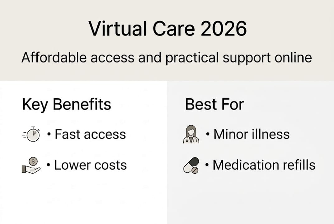 Infographic showing virtual care benefits and uses