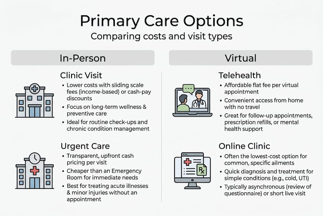 Infographic compares in-person and virtual care options