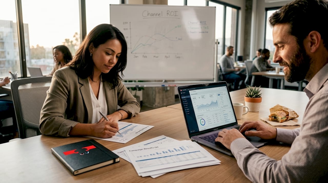 Marketing team discusses campaign channel ROI