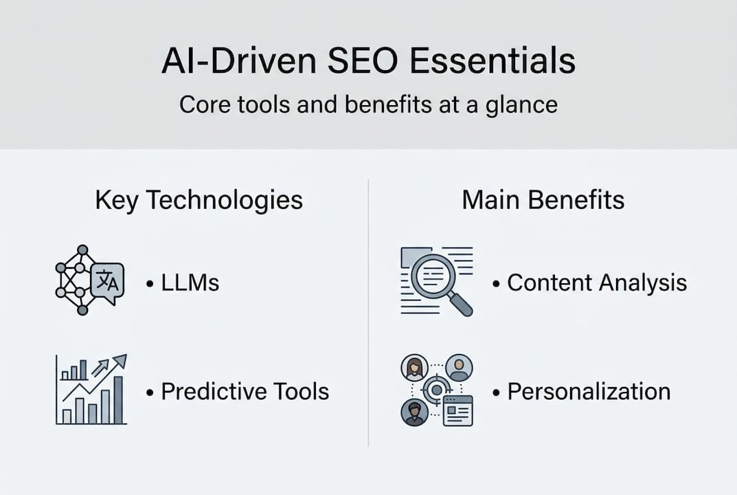 Infographic of AI-driven SEO core tech and benefits