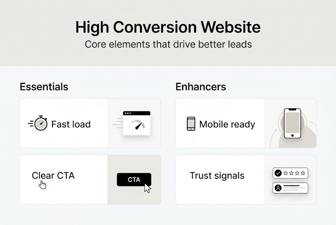 Infographic showing core elements of conversion websites