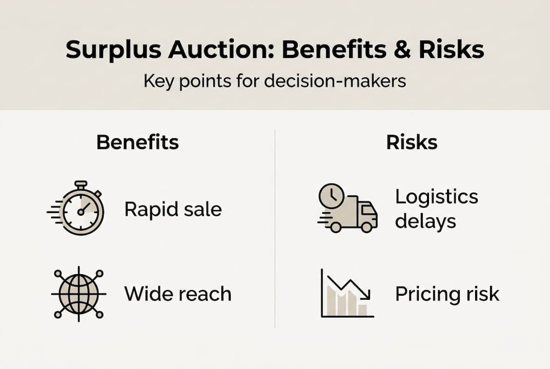 Infographic of surplus auction benefits and risks