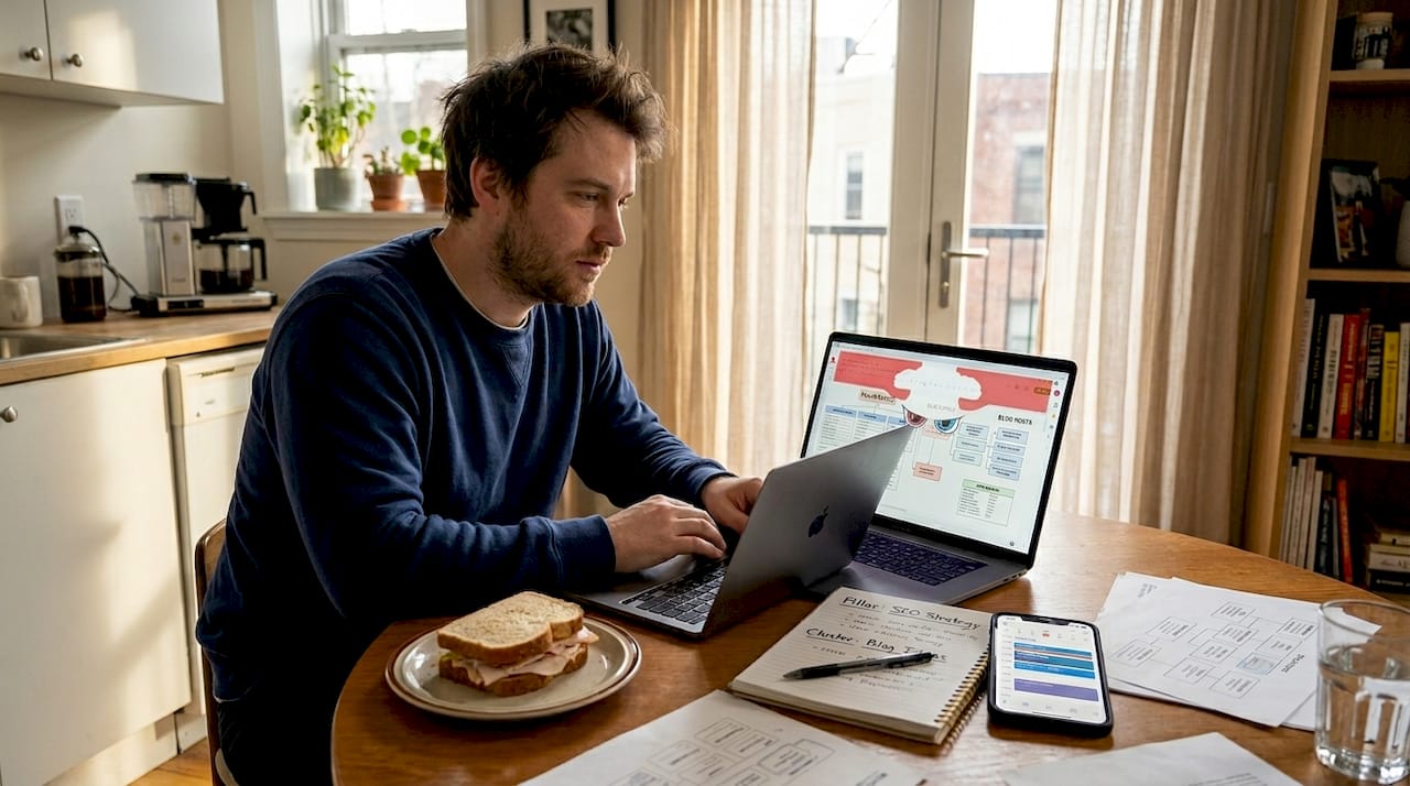 Strategist mapping pillar-cluster content structure