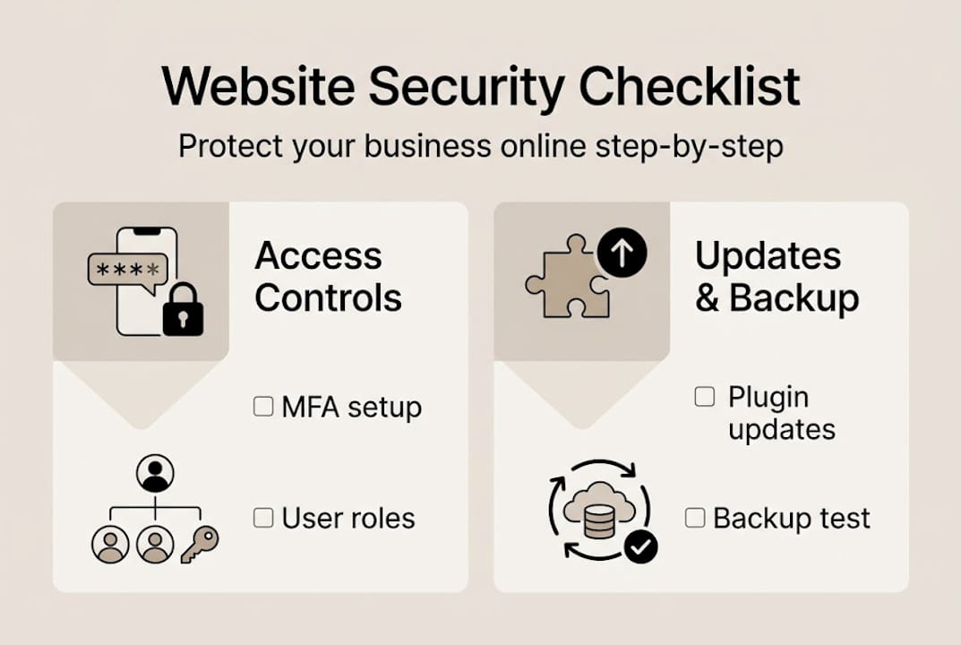 Infographic showing website security checklist steps
