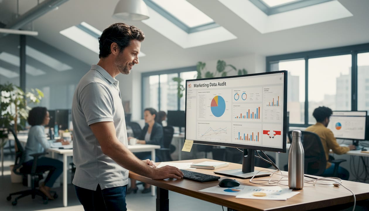 Marketer checking dashboard for marketing data accuracy
