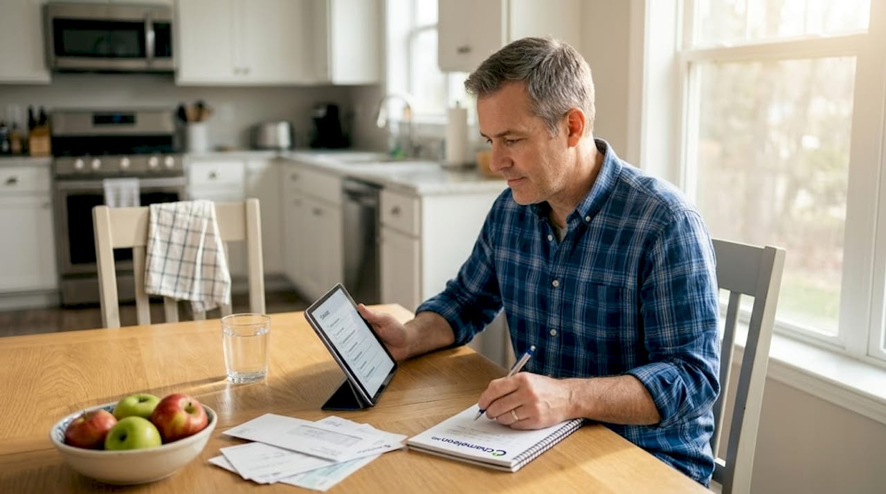Man making notes before telehealth session