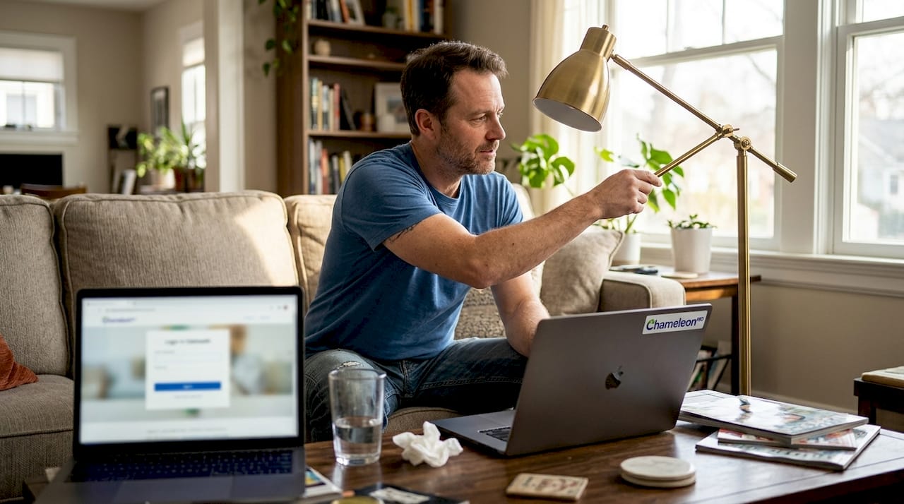 Man preparing quiet space for virtual visit