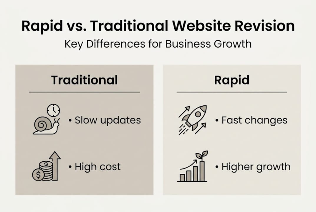 Infographic comparing rapid and traditional website revision