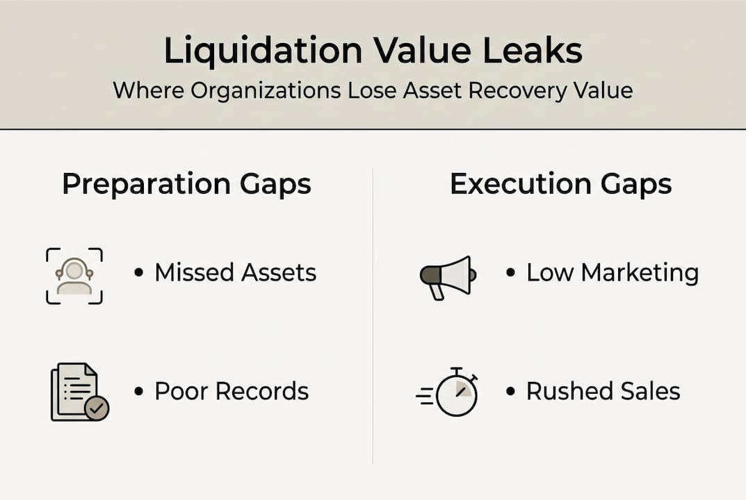 Infographic showing value leaks in liquidation workflow
