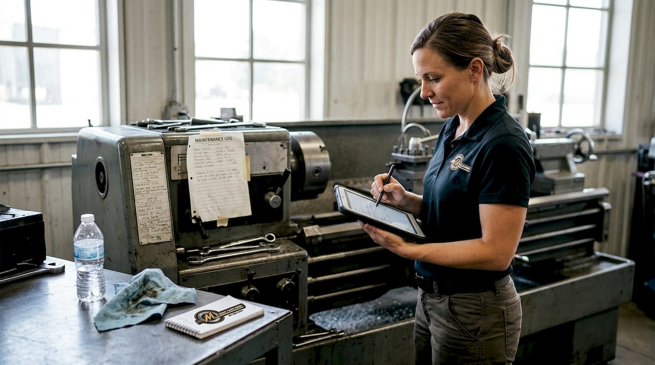 Machinery appraiser documenting used equipment value