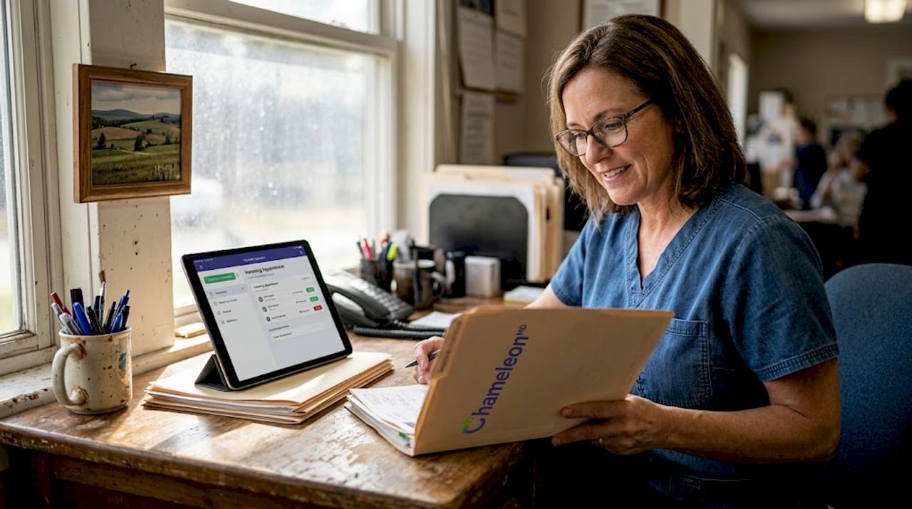Nurse in rural clinic using telehealth app