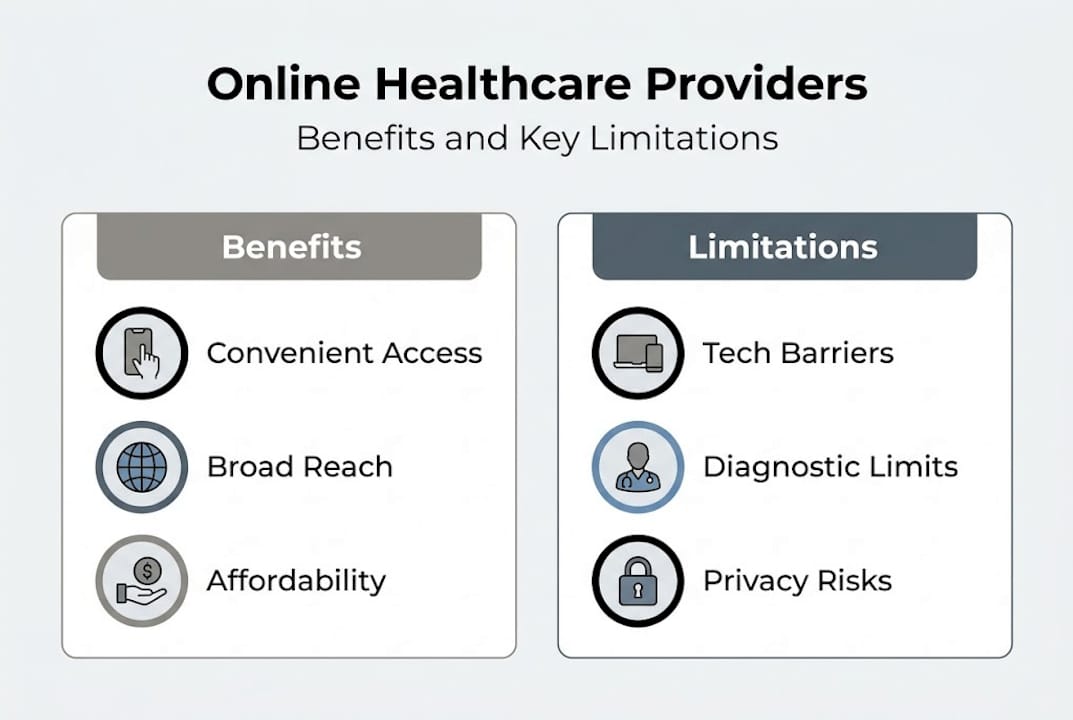 Infographic showing online healthcare benefits and limitations
