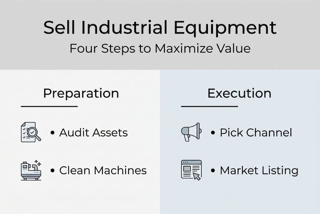 Infographic showing steps to sell industrial equipment