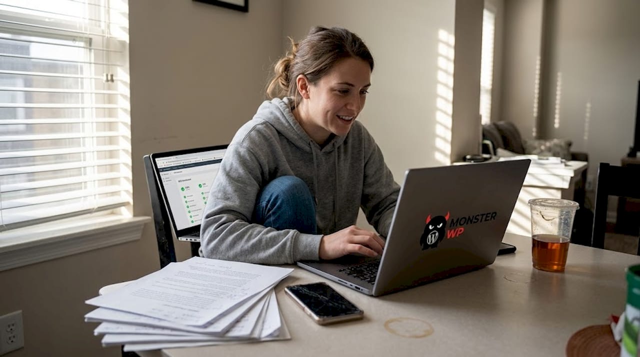 Marketer editing FAQ SEO content at home