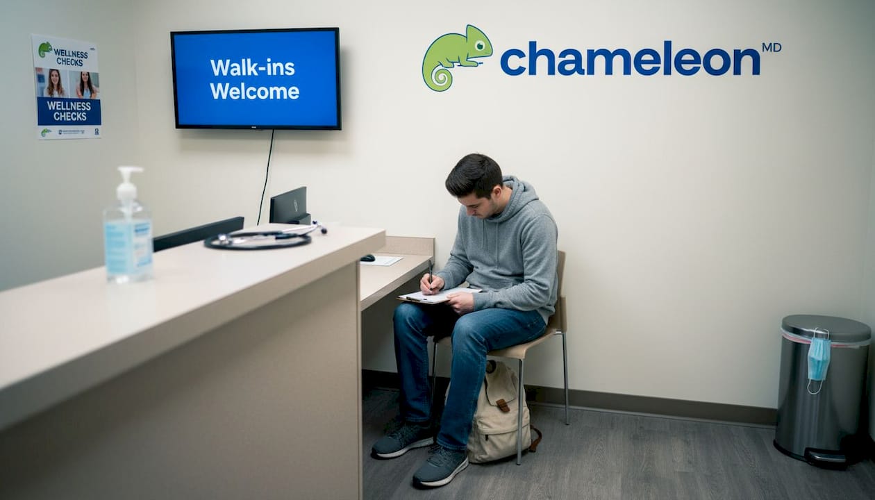 Patient filling form in urgent care clinic