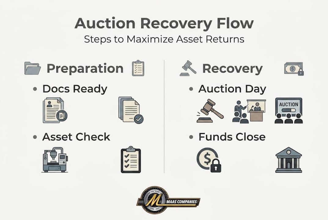 Infographic summarizing auction recovery workflow