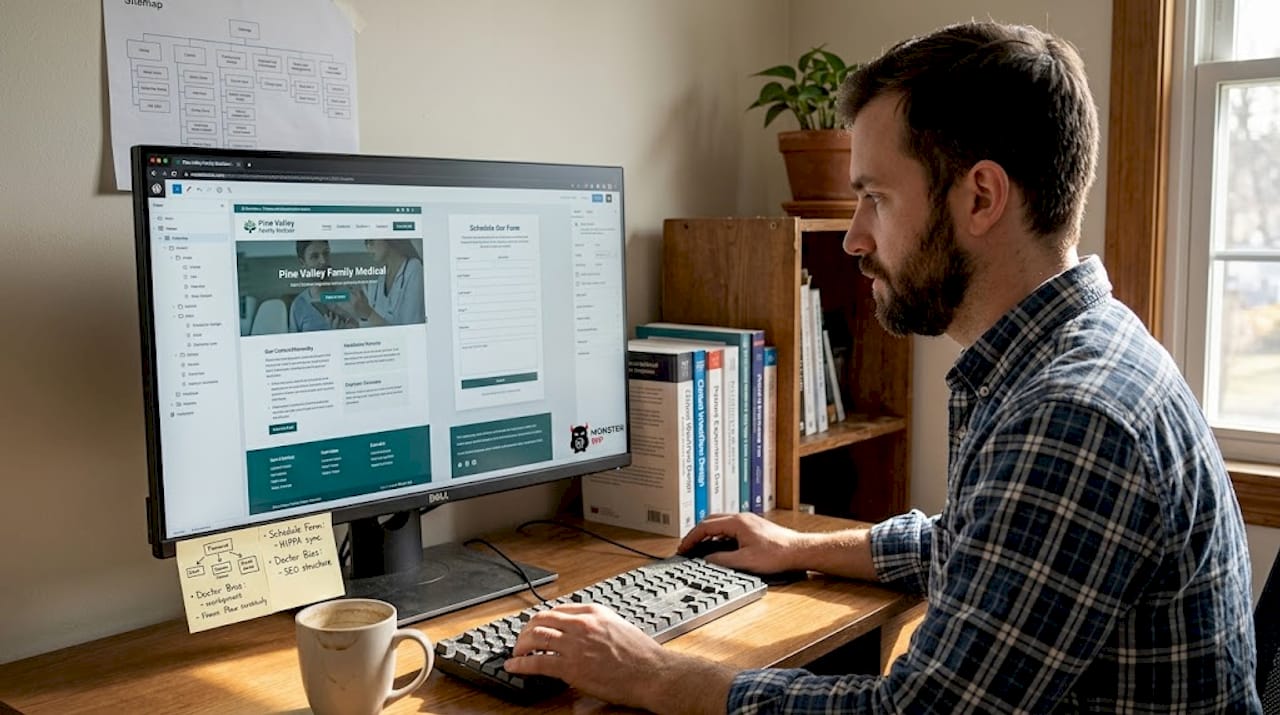 Designer updating medical website content