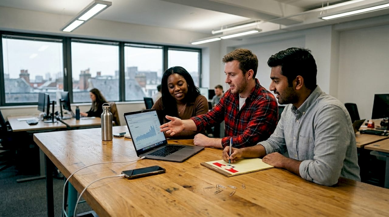 Team collaborating in open workspace