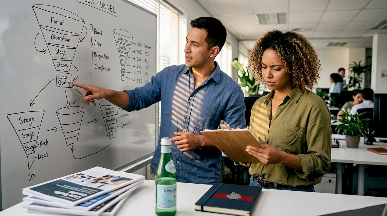 Managers reviewing sales and marketing alignment