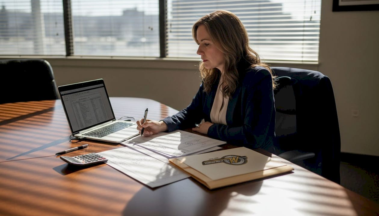 CFO reviewing auction bid prices