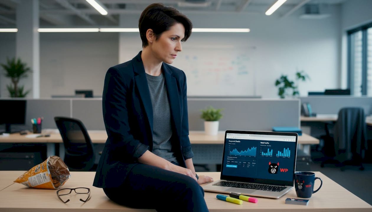Manager comparing search ranking and traffic data
