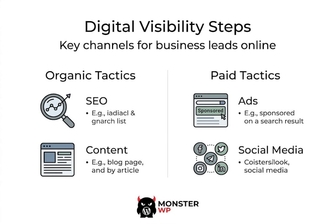 Infographic outlines organic versus paid visibility tactics