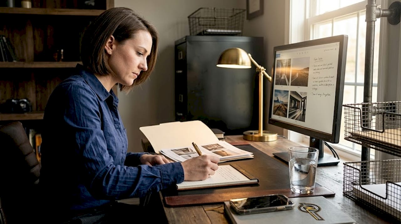Woman drafts industrial asset auction listing