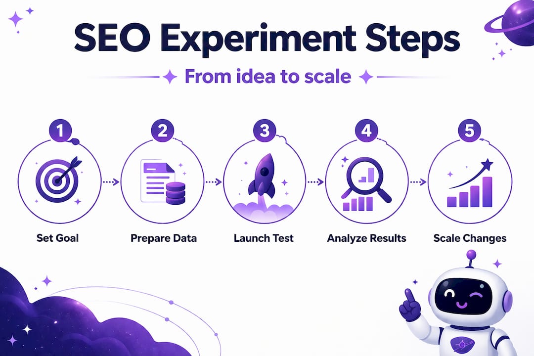 Infographic showing SEO experiment process steps